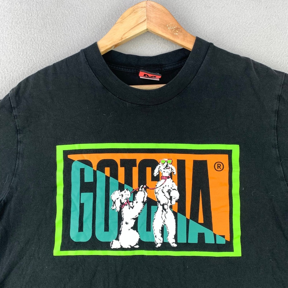 Vintage Gotcha T-Shirt Mens‎ Medium Poodle Graphic Tee Y2K Black Surf Skate 90s